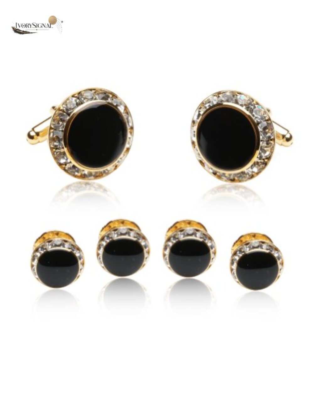 Cufflinks and Studs with Crystal Onyx Presentation Gift Box